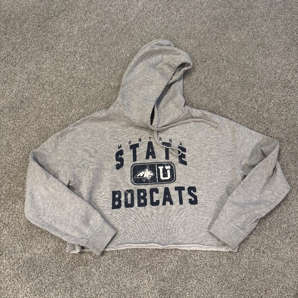 Uptop Cropped Hoodie Sweatshirt, L, EUC, Gray, MSU Bobcats, Lightweight, Boxy - Picture 1 of 3